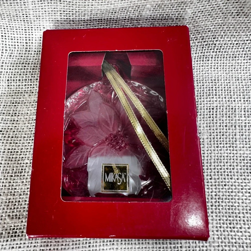 Mikasa Festive Poinsettia Crystal Christmas Ornament QQ185/525 Japan 3.25 Inch